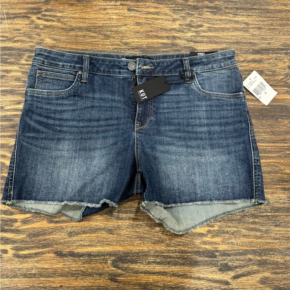 KUT From The Kloth Gidget Denim Shorts Size 12 Raw Hem NWT